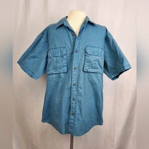 Men's RedHead Blue Denim Like Short Sleeve Button Down Shirt Size L